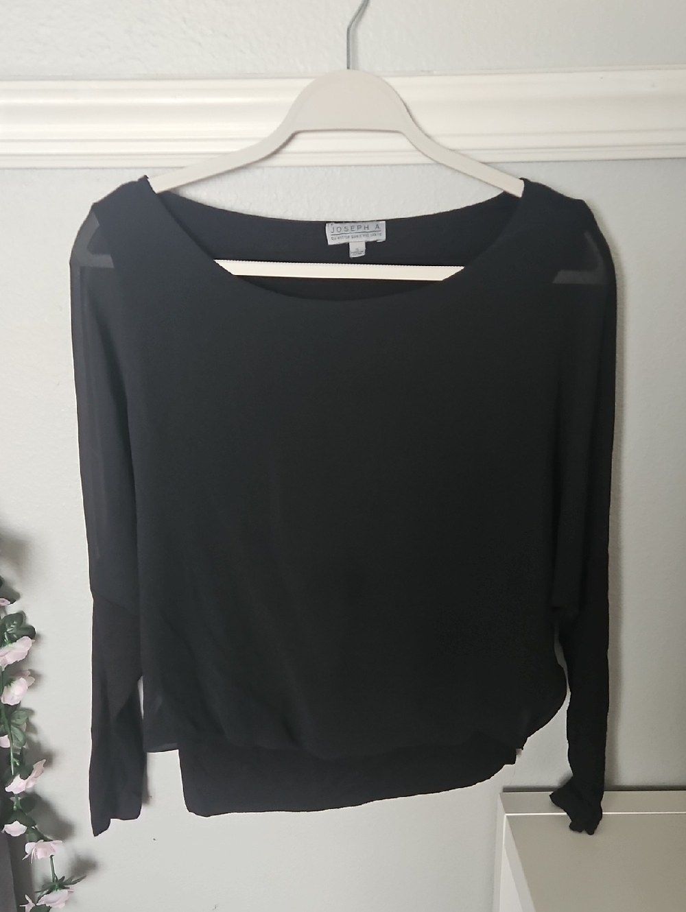 Joseph Black Sheer Long-Sleeve Blouse